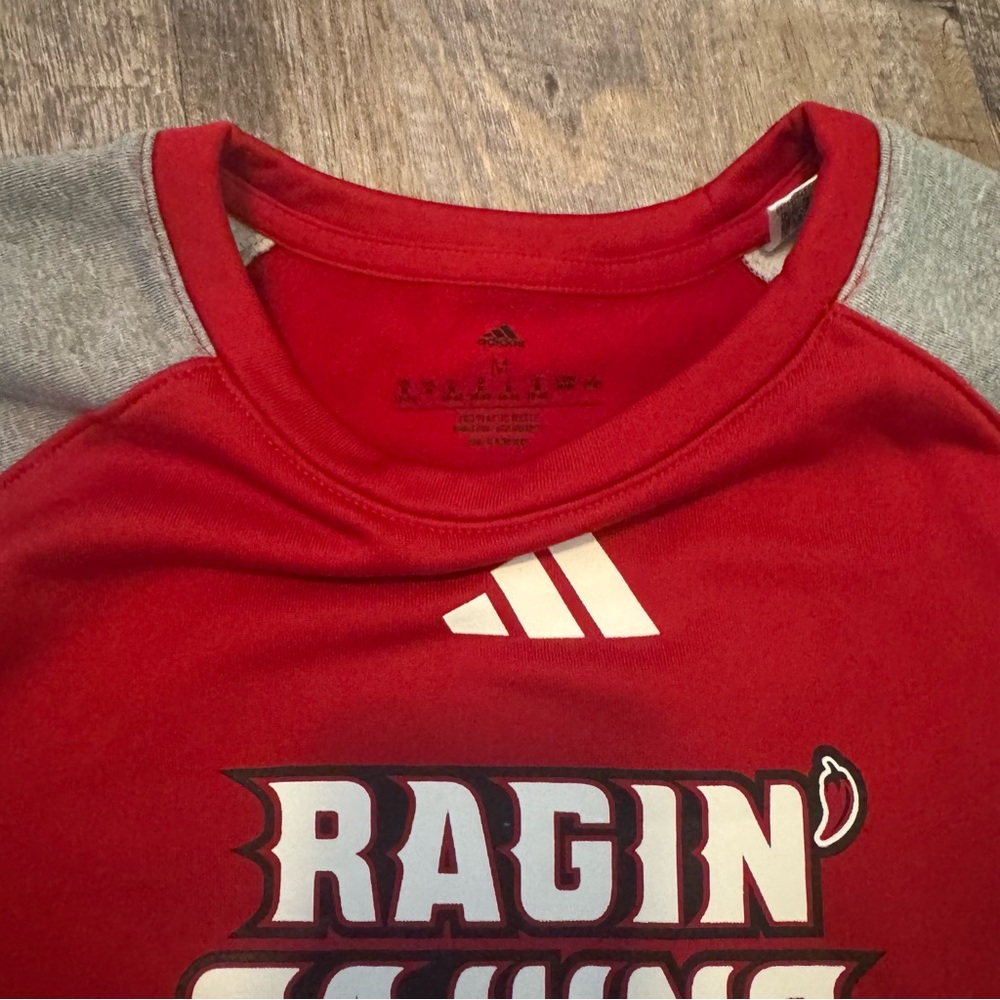 Adidas Ragin’ Cajuns Sweatshirt Medium Red Gray Long Sleeve Pullover NCAA - Picture 6 of 7